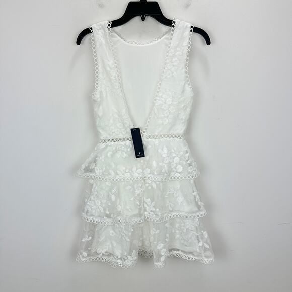 Lulus Look So Sweet White Embroidered Lace Mini Dress Party Ruffle XS NWT - Picture 12 of 13